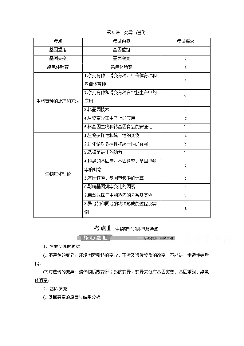 2020浙江高考生物二轮讲义：第9讲　变异与进化01