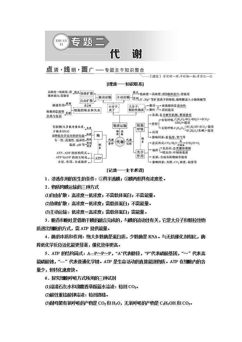 2019版二轮复习生物江苏专版讲义：第一部分专题二代谢01