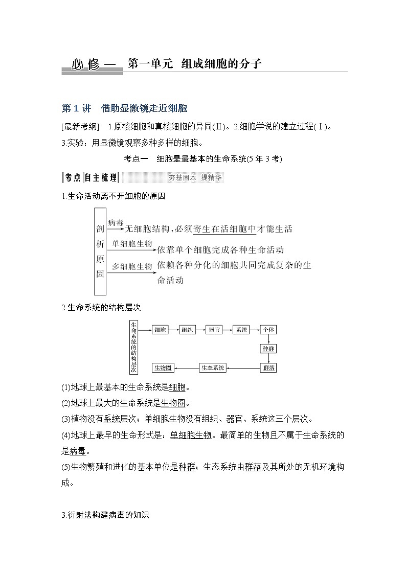 2019创新设计高考生物一轮复习教师用书：必修一第一单元第1讲第1页