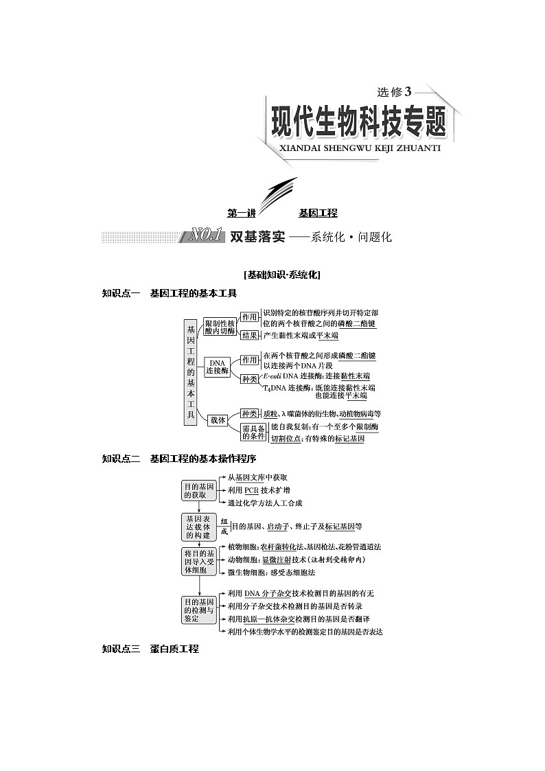 2019三维设计高考生物一轮复习教师用书：选修3 现代生物科技专题第1页