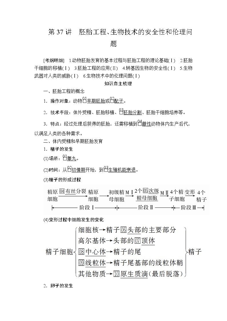 2020年高考生物一轮复习讲义：选修3第十单元第37讲胚胎工程、生物技术的安全性和伦理问题第1页