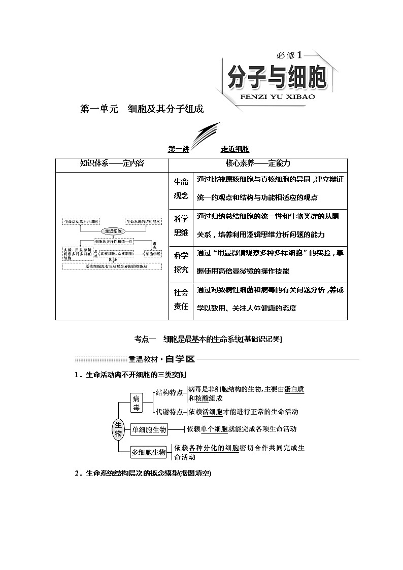 2020版《三维设计》高考生物一轮复习教师用书：第一单元细胞及其分子组成第1页