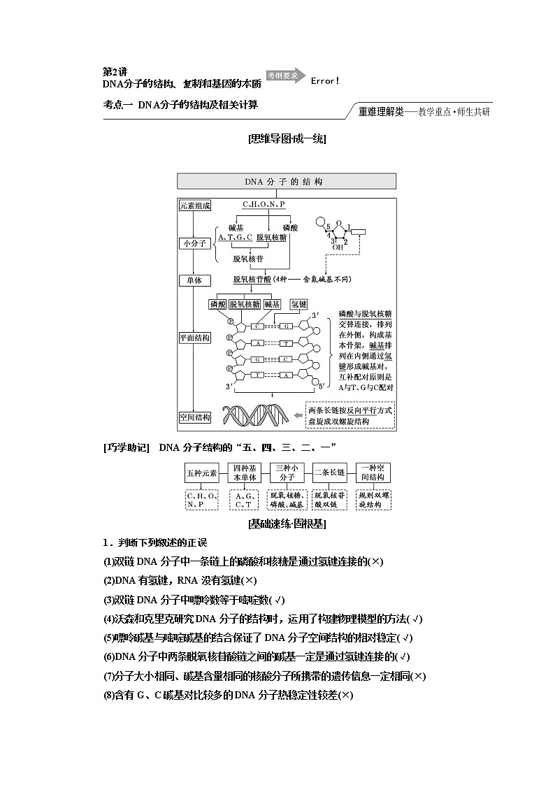 2020版高考一轮复习生物江苏专版讲义：必修2 第二单元 第2讲 DNA分子的结构、复制和基因的本质01