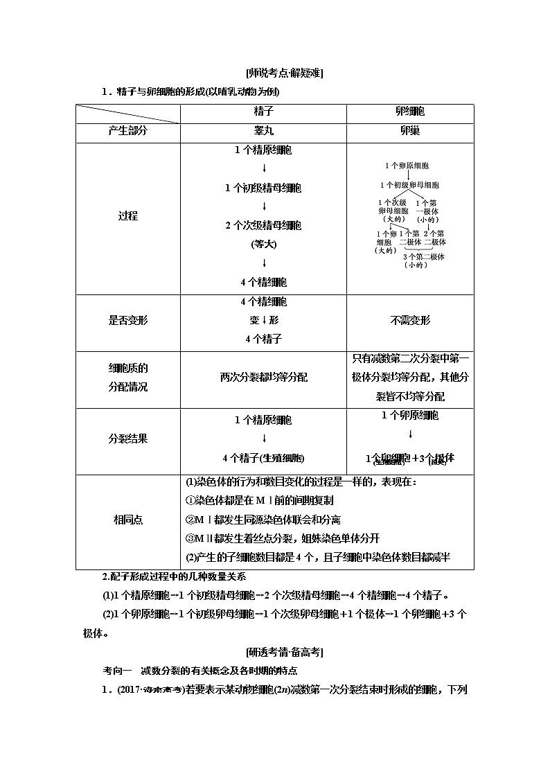 2020版高考一轮复习生物江苏专版讲义：必修1 第四单元 第2讲　减数分裂和受精作用03
