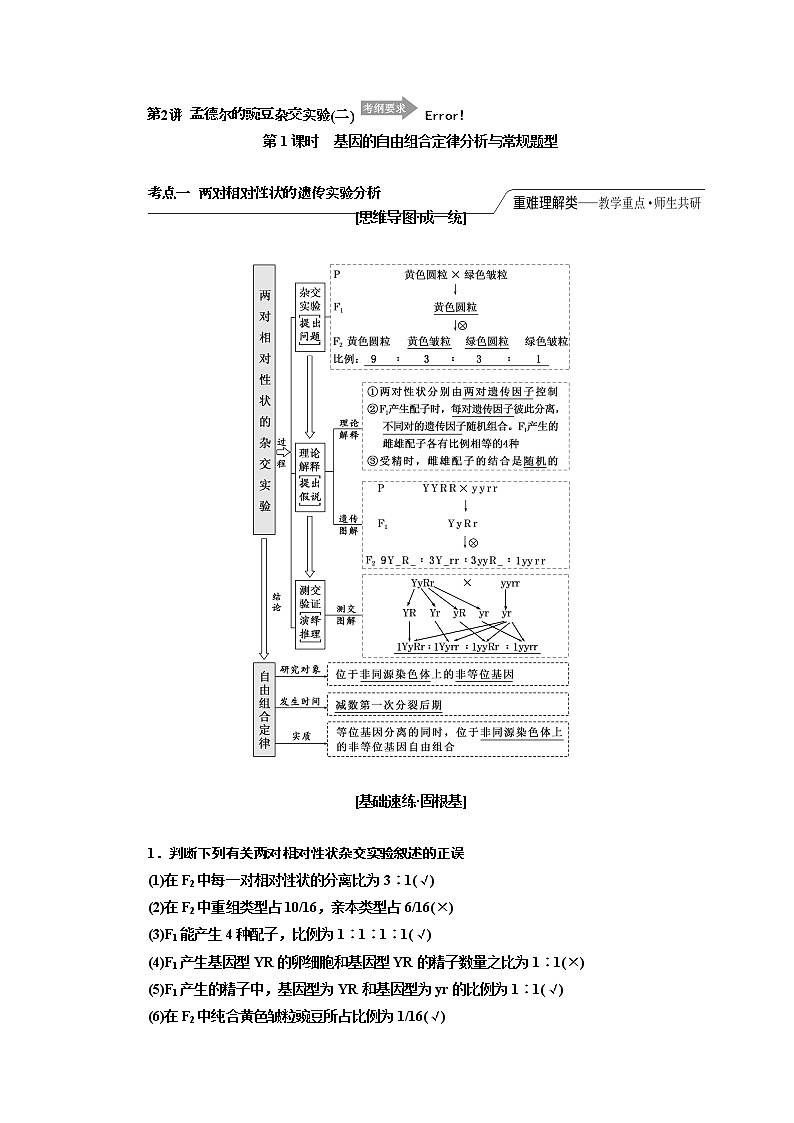 2020版高考一轮复习生物江苏专版讲义：必修2 第一单元 第2讲　孟德尔的豌豆杂交实验二01