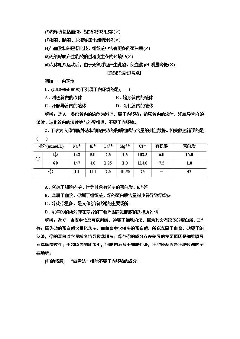 2020版高考一轮复习生物江苏专版讲义：必修3 第一单元 第1讲 人体的内环境与稳态02