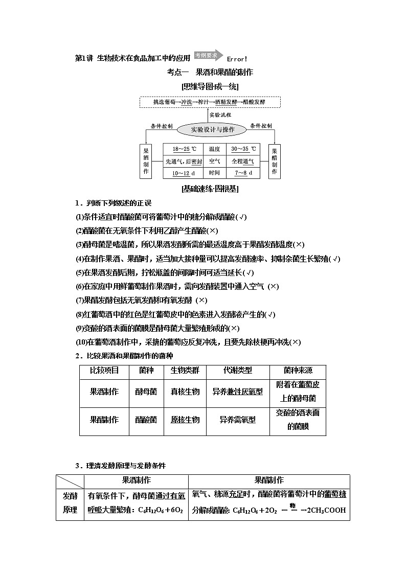 2020版高考一轮复习生物江苏专版讲义：选修1 第1讲　生物技术在食品加工中的应用01