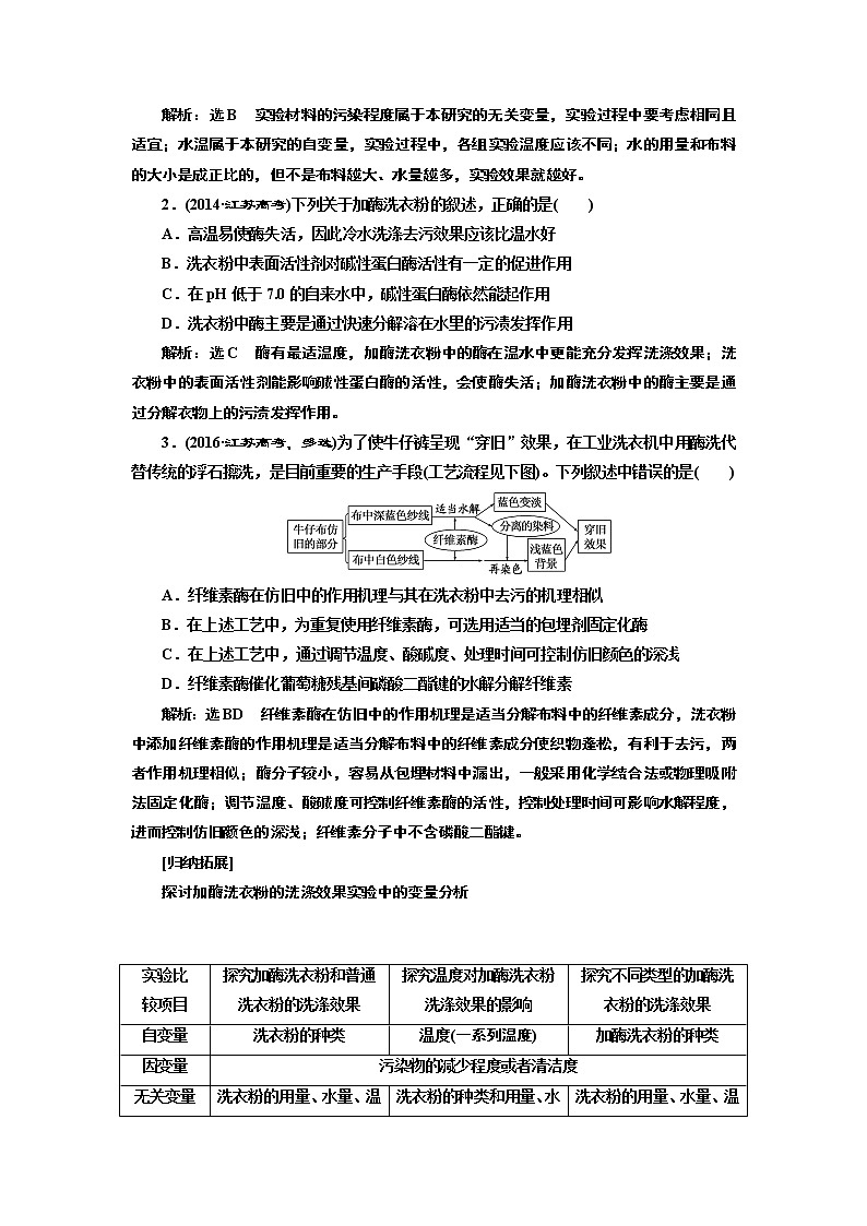 2020版高考一轮复习生物江苏专版讲义：选修1 第3讲 酶的应用02