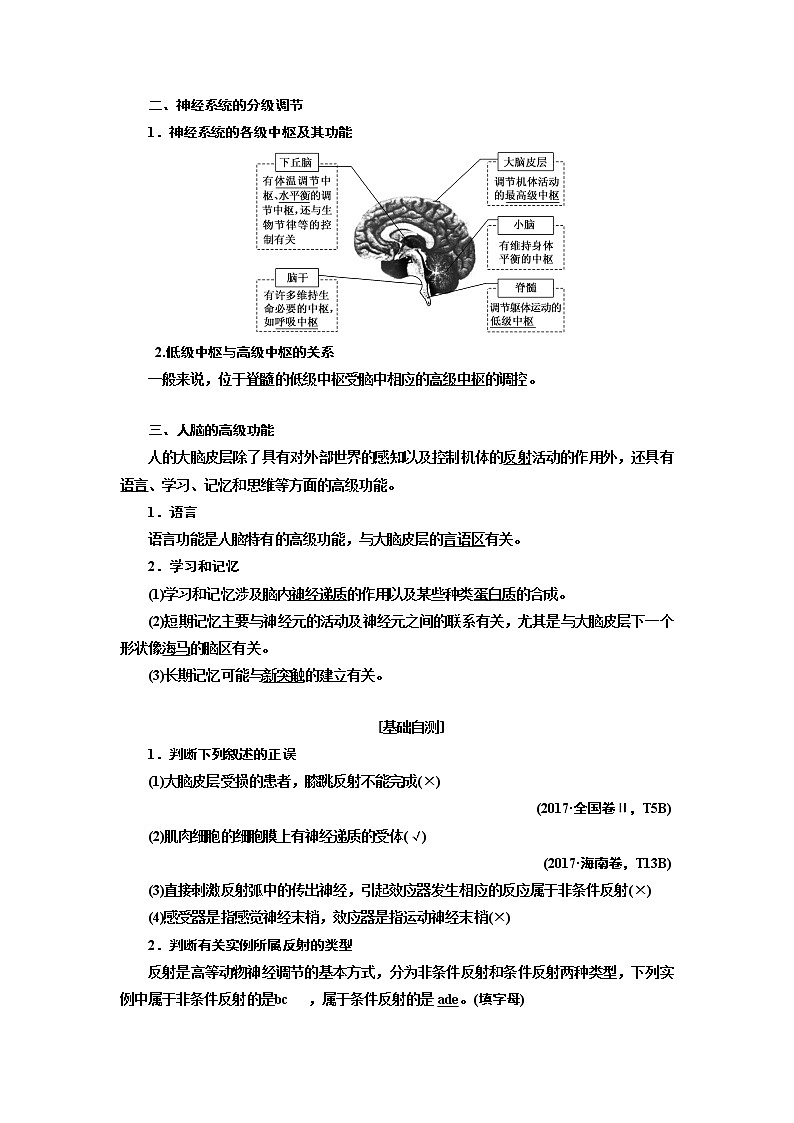 2020版高考一轮复习生物新课改省份专用讲义：第八单元 第二讲 通过神经系统的调节02