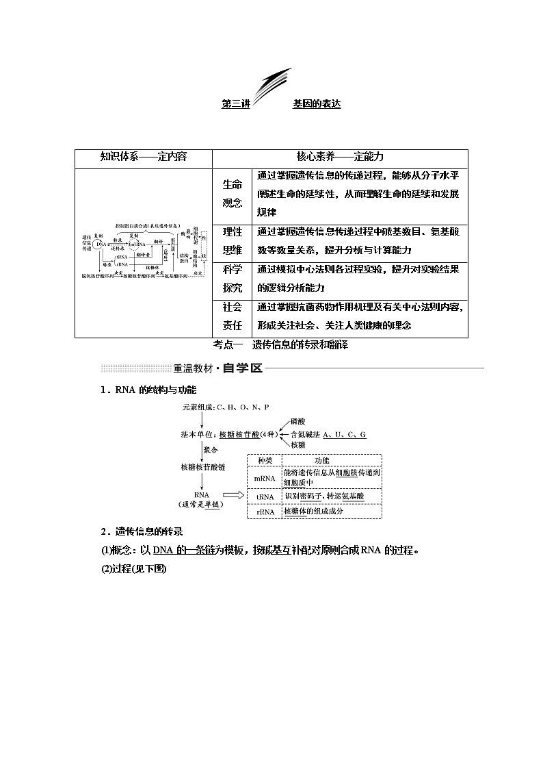 2020版高考一轮复习生物新课改省份专用讲义：第六单元 第三讲 基因的表达01