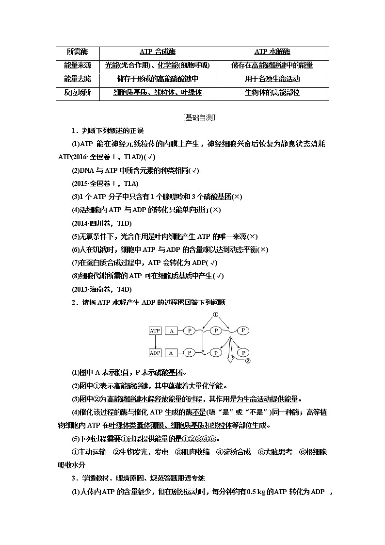 2020版高考一轮复习生物新课改省份专用讲义：第三单元 第二讲 ATP与细胞呼吸02