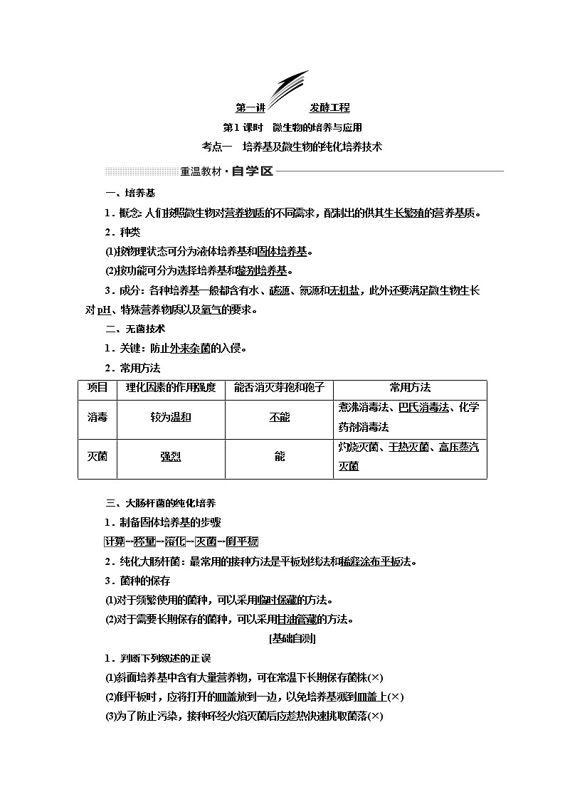 2020版高考一轮复习生物新课改省份专用讲义：第十二单元 第一讲 发酵工程01