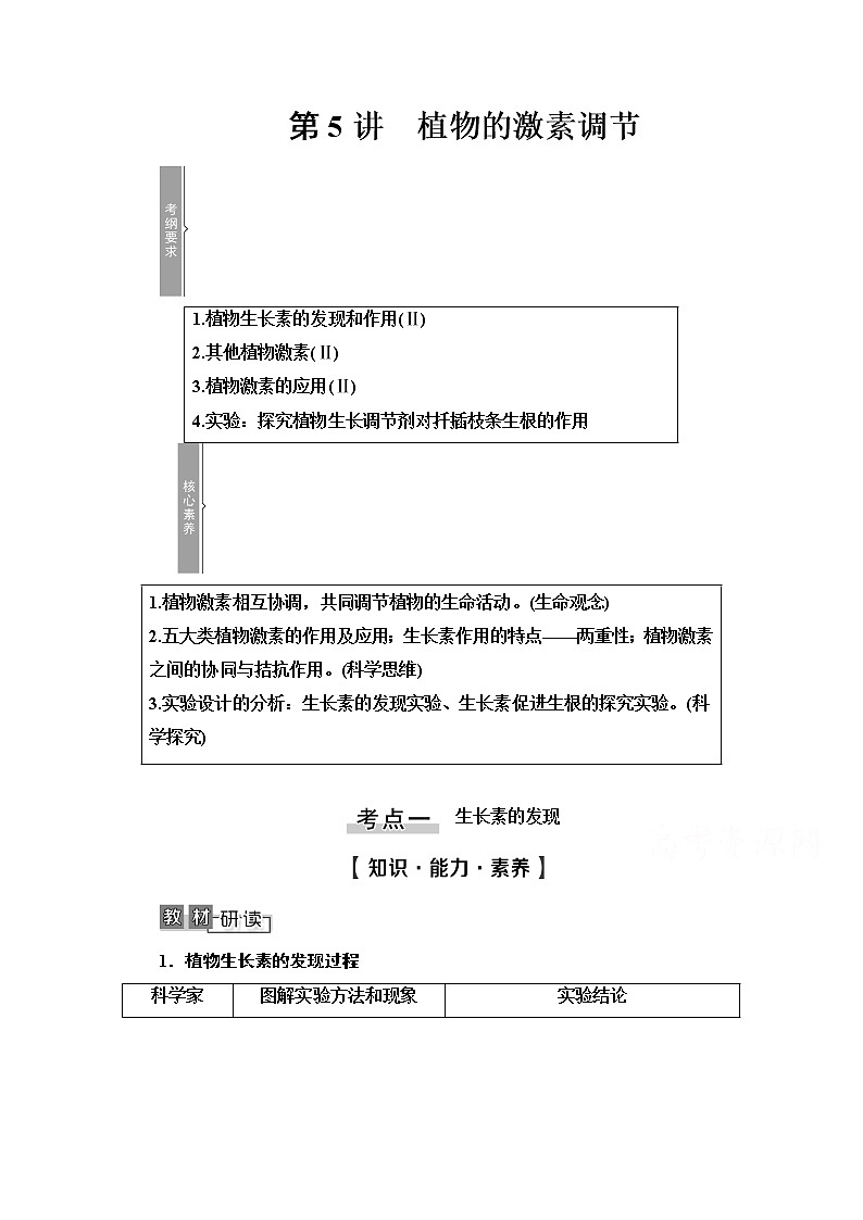 2021高三生物人教版一轮教师用书：必修3第8单元第5讲　植物的激素调节第1页