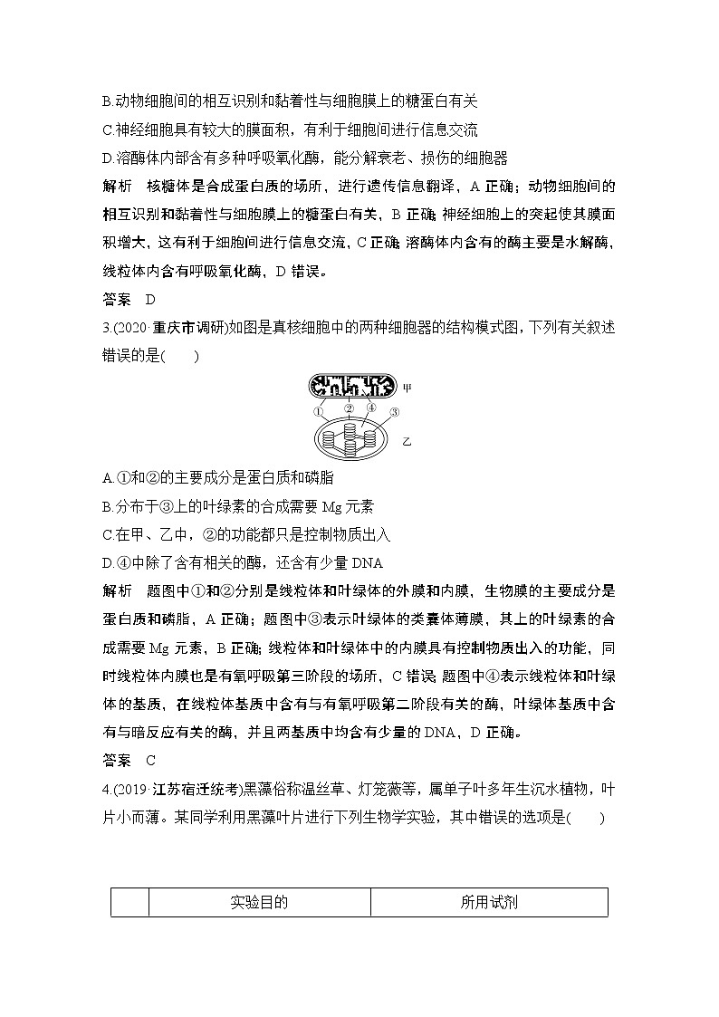 2021高考生物北师大版一轮教师用书：第二单元亮剑高考2细胞的结构与功能02