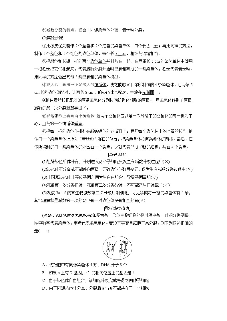 2021版浙江新高考选考生物一轮复习教师用书：第11讲　减数分裂中的染色体行为03