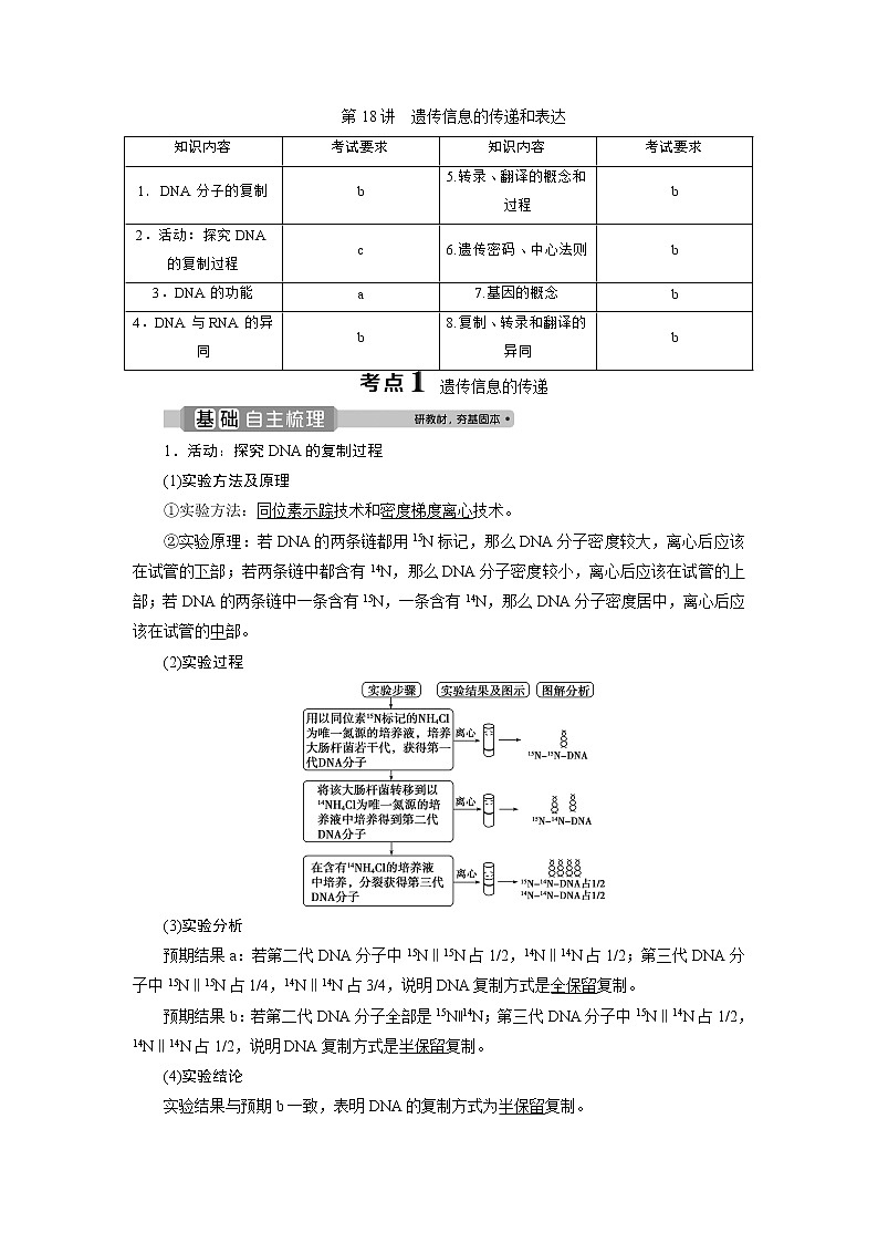 2021版浙江新高考选考生物一轮复习教师用书：第18讲　遗传信息的传递和表达01