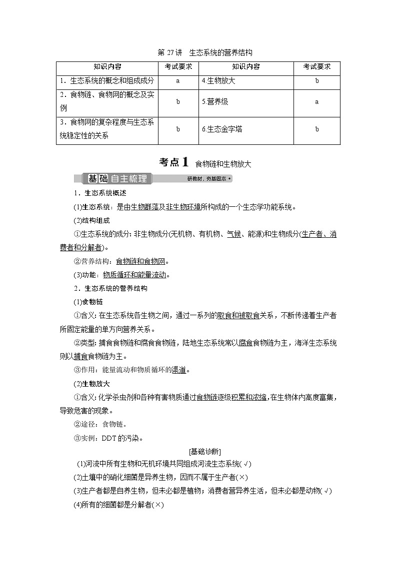 2021版浙江新高考选考生物一轮复习教师用书：第27讲　生态系统的营养结构01