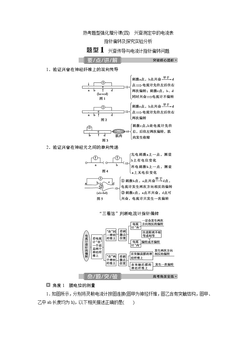 2021版浙江新高考选考生物一轮复习教师用书：热考题型强化增分课（四）　兴奋测定中的电流表指针偏转及探究实验分析第1页
