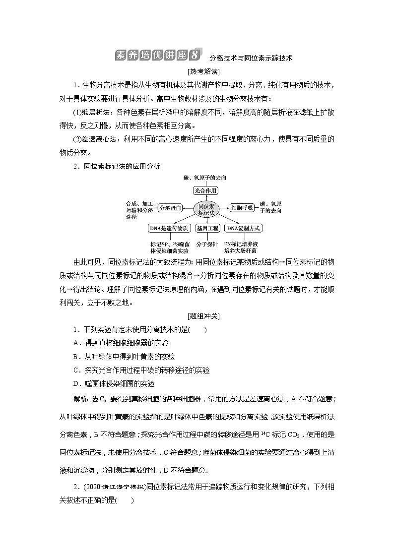 2021版浙江新高考选考生物一轮复习教师用书：素养培优讲座8　分离技术与同位素示踪技术第1页