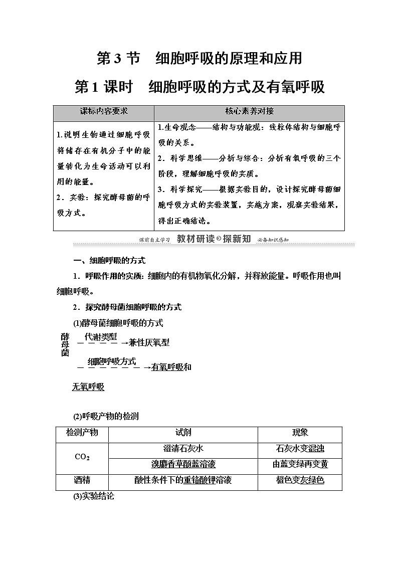 （新）人教版必修1学案：第5章 第3节 第1课时　细胞呼吸的方式及有氧呼吸（含解析）01
