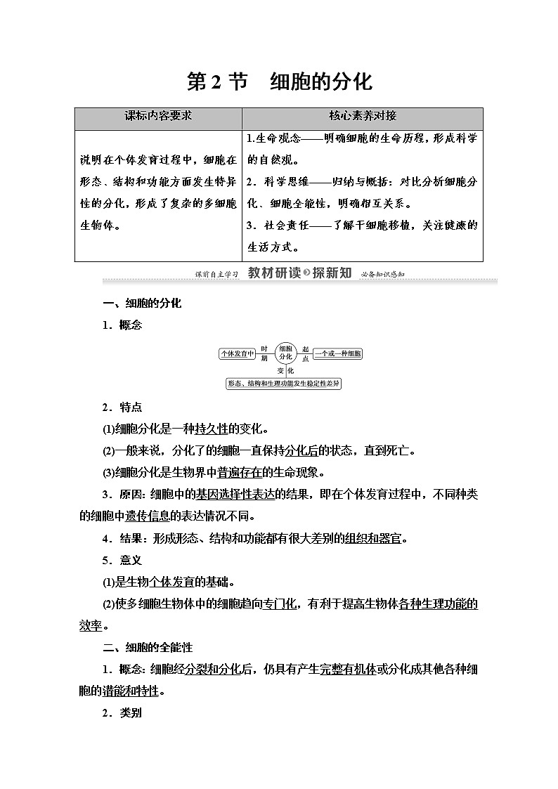 （新）人教版必修1学案：第6章 第2节　细胞的分化（含解析）第1页