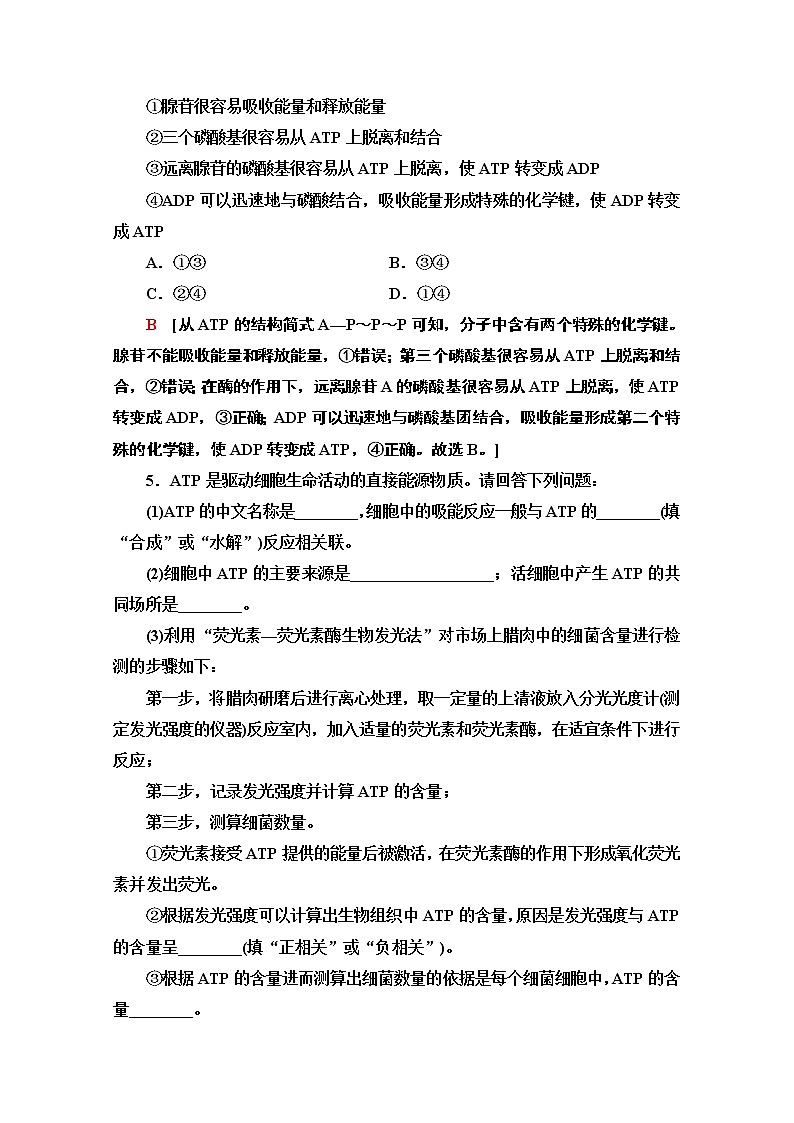 （新）人教版必修1课时分层作业：5.2　细胞的能量“货币”ATP（含解析） 练习02