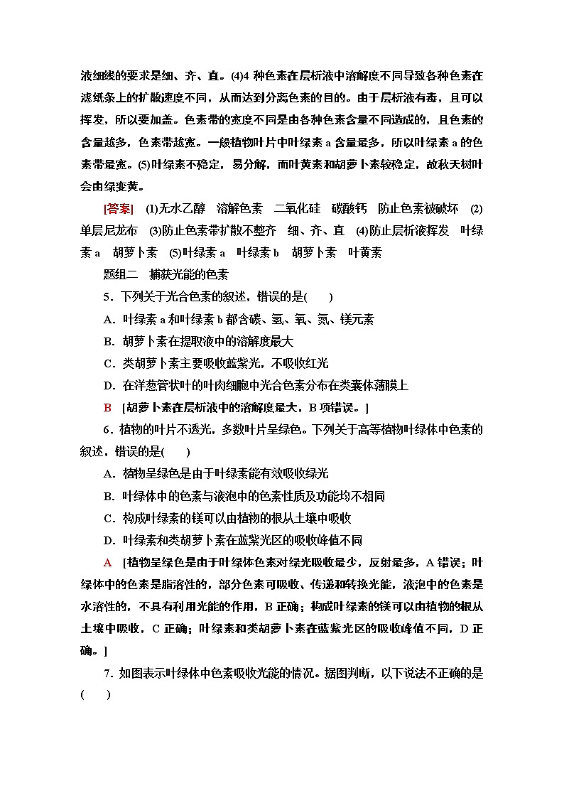 （新）人教版必修1课时分层作业：5.4.1　捕获光能的色素和结构（含解析） 练习03