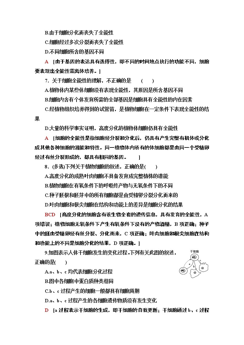 （新）人教版必修1课时分层作业：6.2　细胞的分化（含解析） 练习03