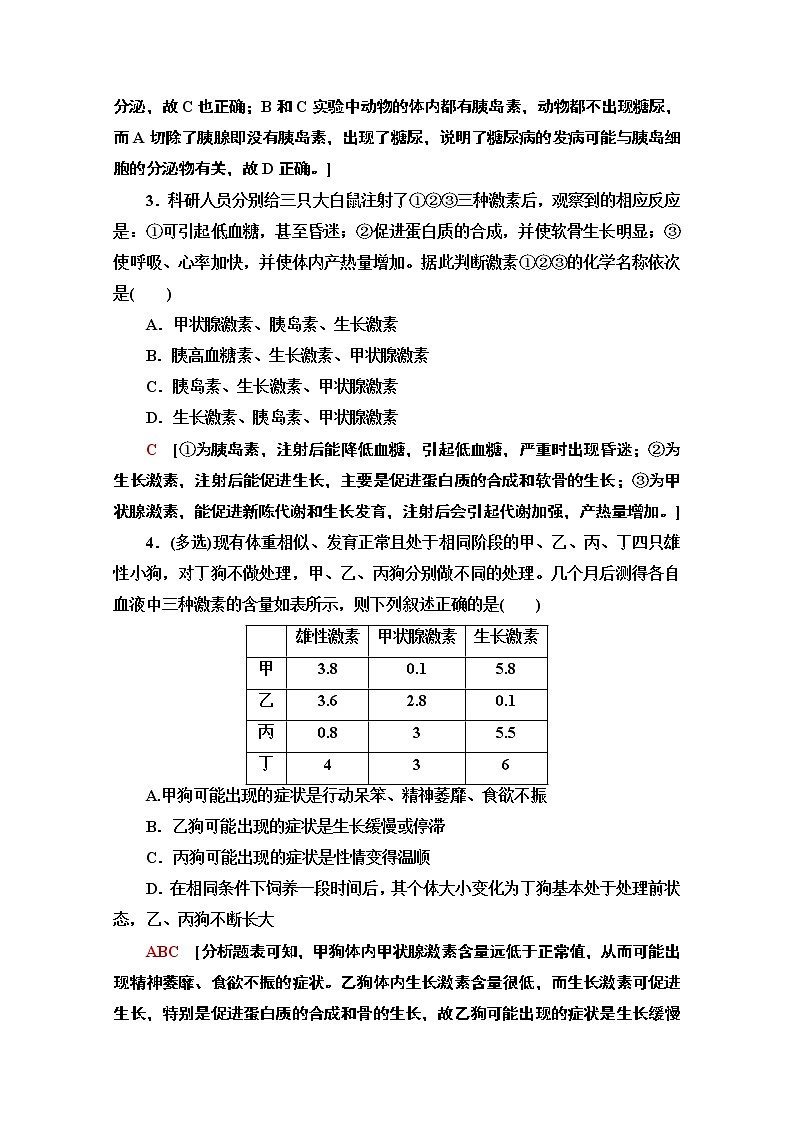 （新）人教版选择性必修1课时分层作业：3.1　激素与内分泌系统（含解析） 练习02