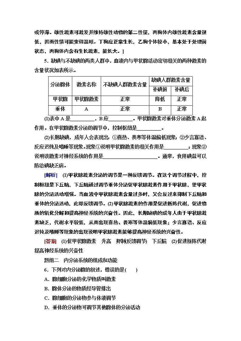 （新）人教版选择性必修1课时分层作业：3.1　激素与内分泌系统（含解析） 练习03