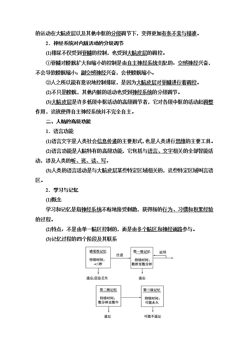 （新）人教版选择性必修1学案：第2章 第4节　神经系统的分级调节 第5节　人脑的高级功能（含解析）02