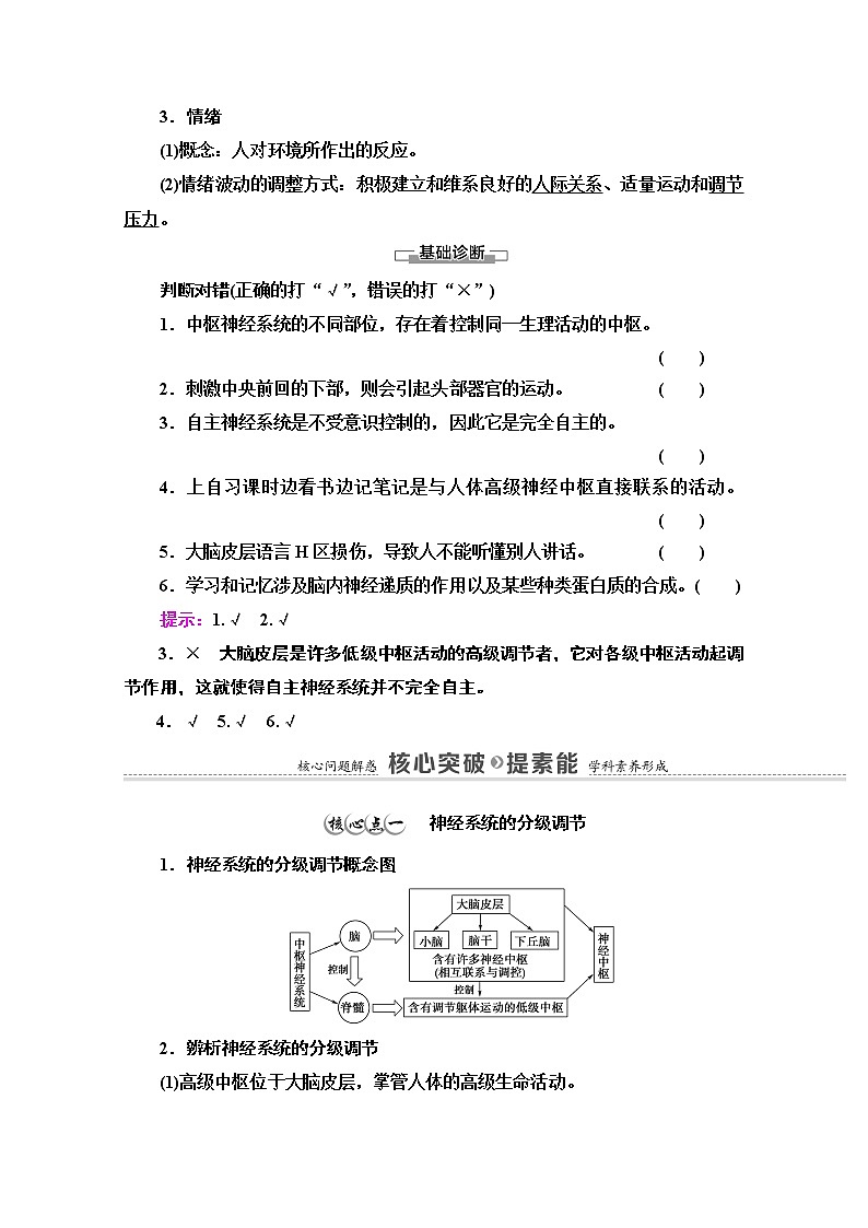 （新）人教版选择性必修1学案：第2章 第4节　神经系统的分级调节 第5节　人脑的高级功能（含解析）03