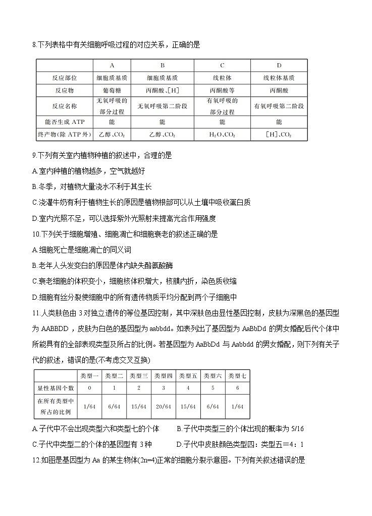 云南、四川、贵州、西藏四省名校2021届高三第一次大联考 生物（含答案） 试卷03