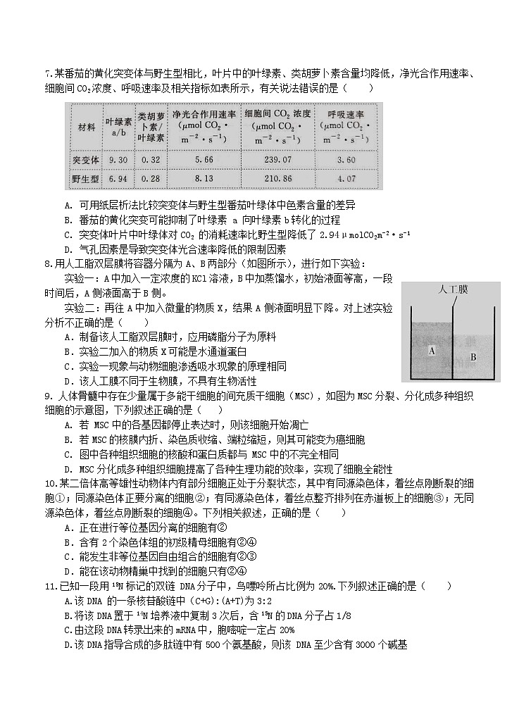 江西省赣州市会昌县七校2021届高三联合月考 生物（含答案） 试卷02