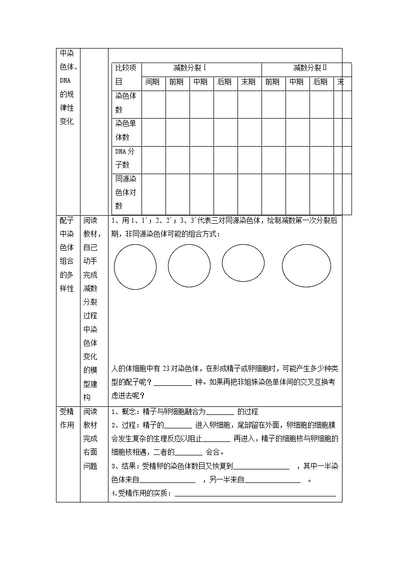人教高中生物必修2教案：第二章　第一节 减数分裂和受精作用302