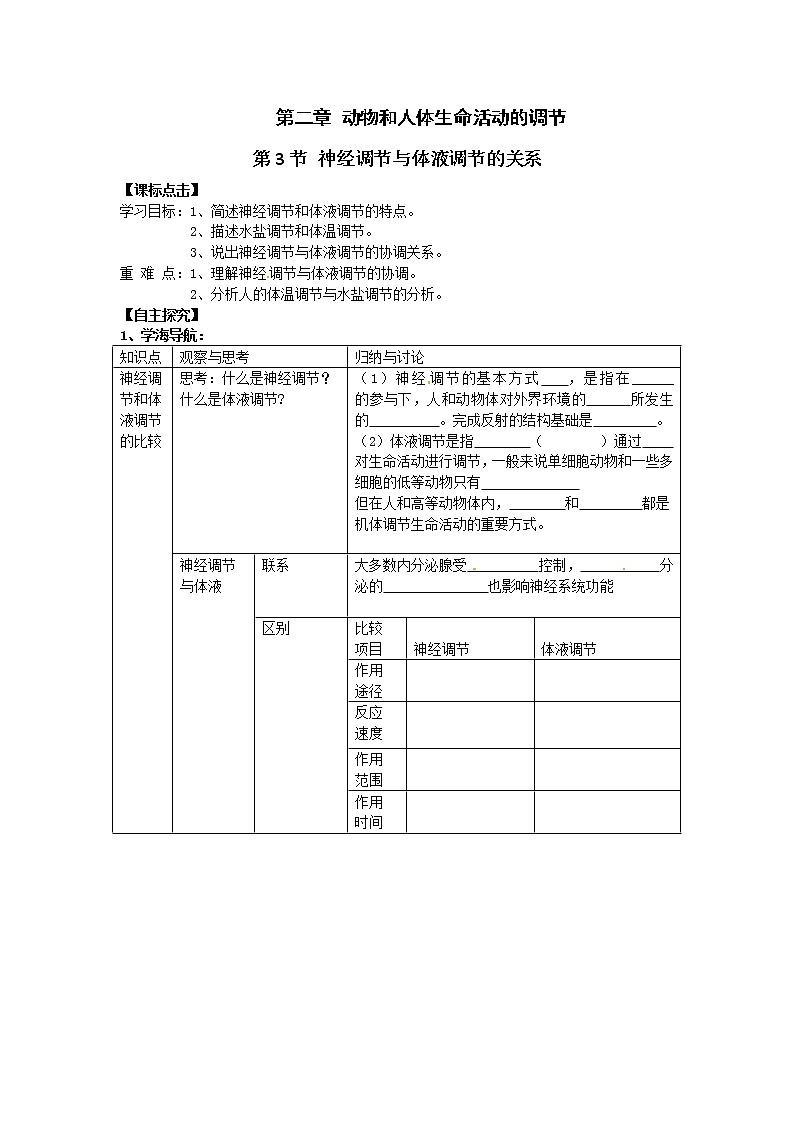人教高中生物必修3教案：第2章第3节 神经调节与体液调节的关系201