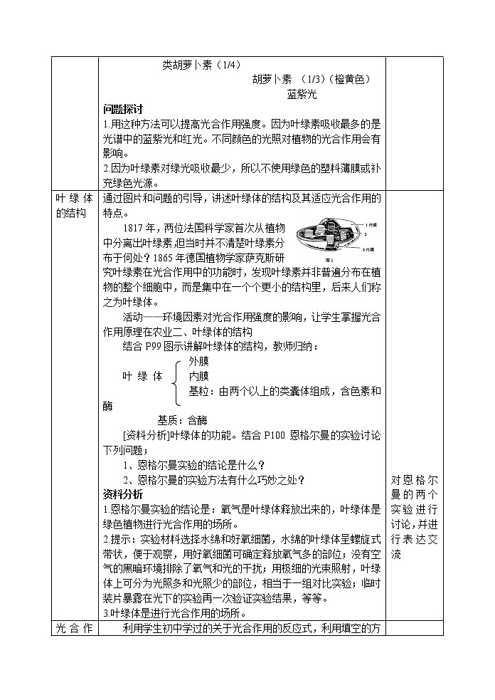 人教高中生物必修1教案：5.4 能量之源—光与光合作用 1课时102
