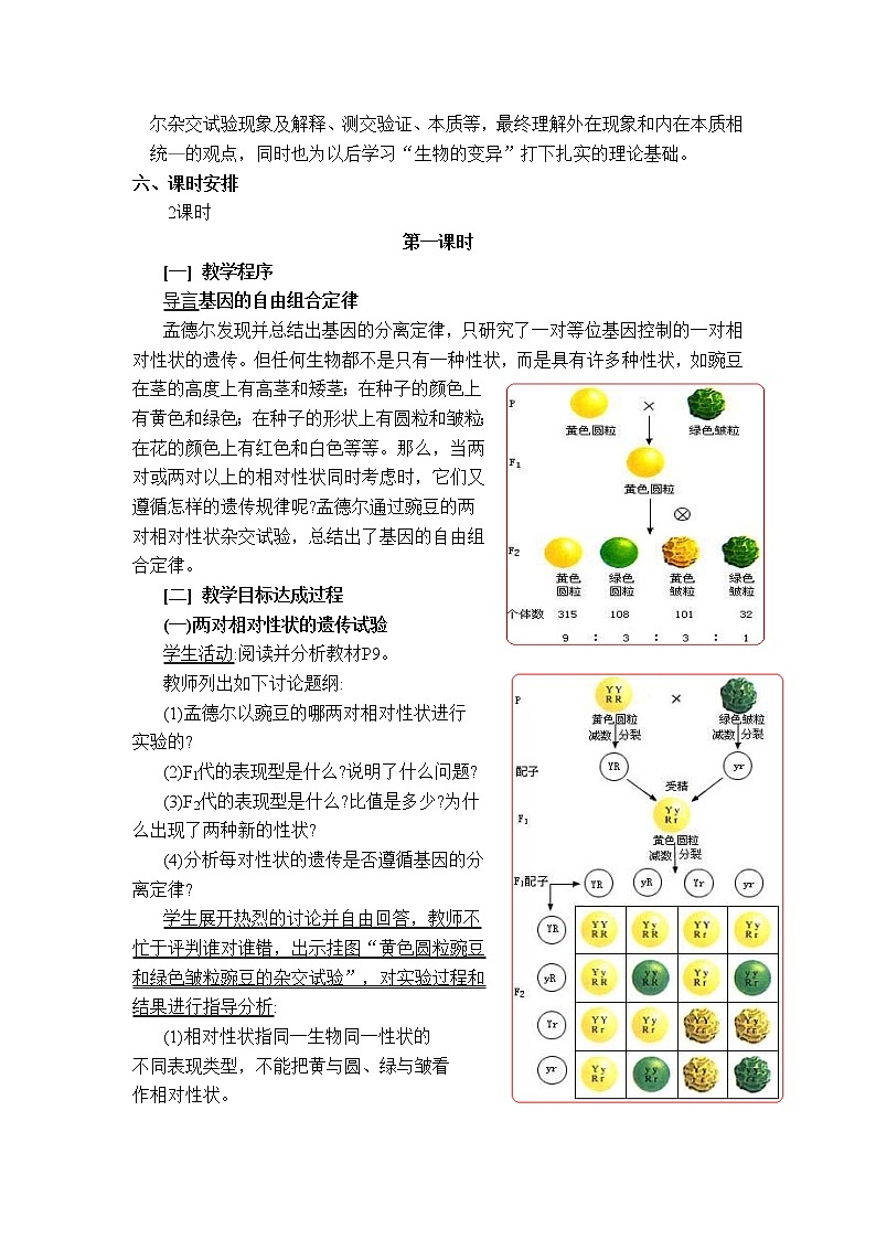 人教高中生物必修2教案：第1章　第二节 孟德尔豌豆杂交实验（二）第1课时02