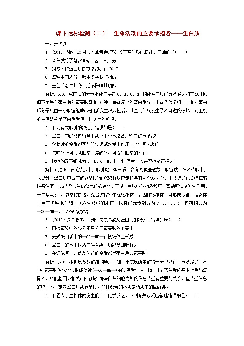 新课改专用2020版高考生物一轮复习课下达标检测02《生命活动的主要承担者__蛋白质》(含解析)01