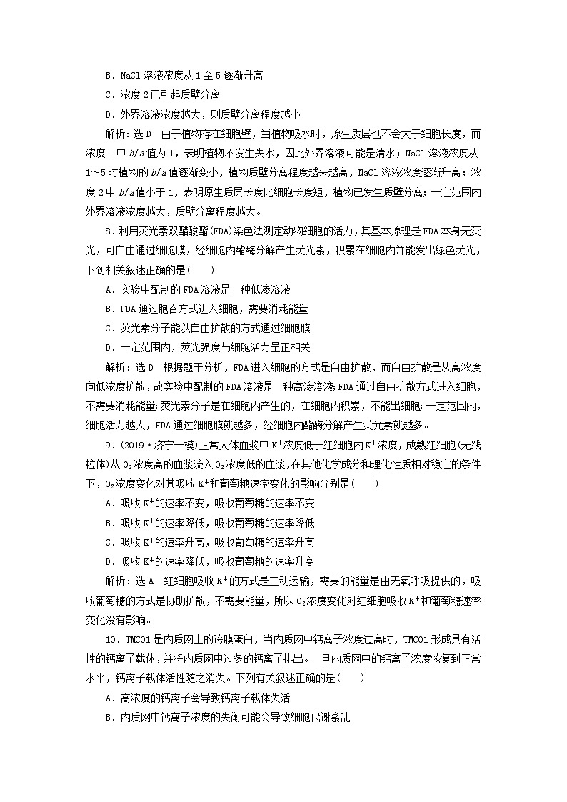 新课改专用2020版高考生物一轮复习课下达标检测07《物质跨膜运输的实例和方式》(含解析)03