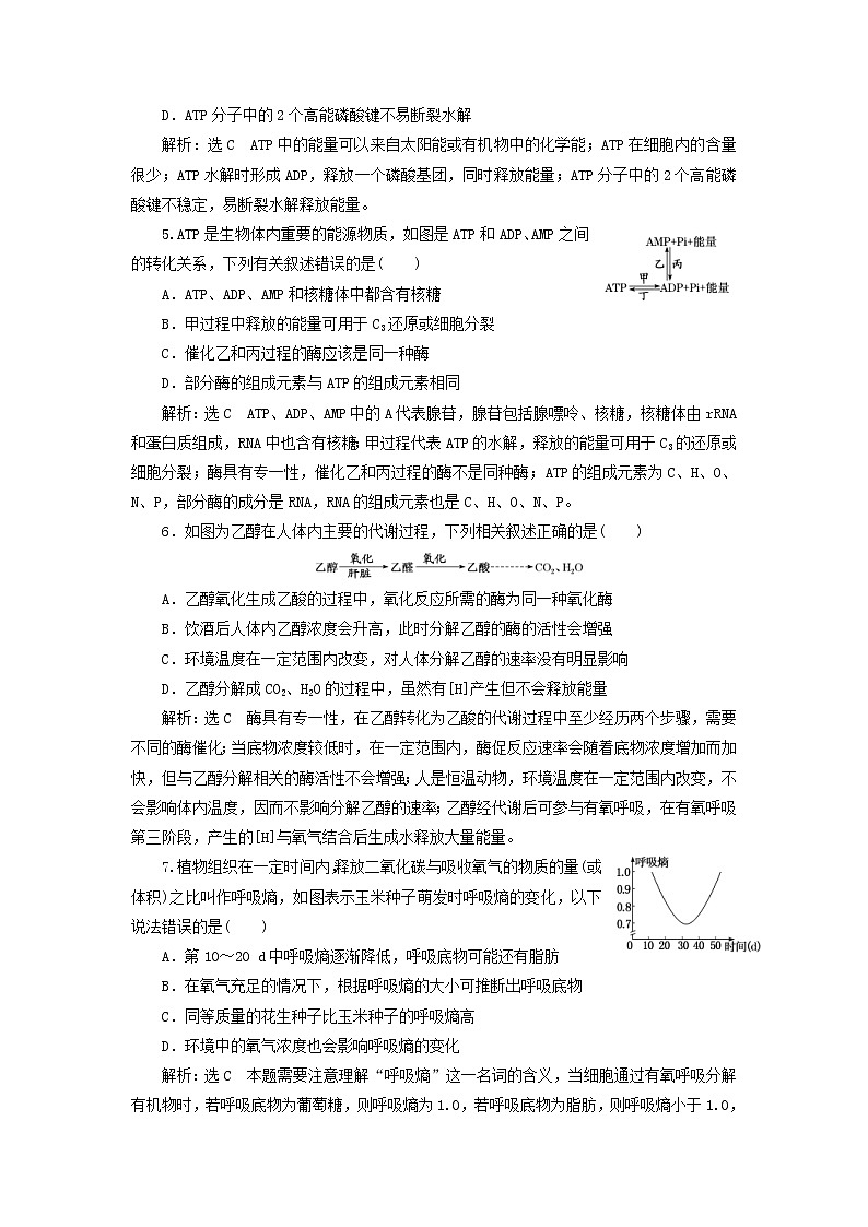 新课改专用2020版高考生物一轮复习课下达标检测09《ATP与细胞呼吸》(含解析)02