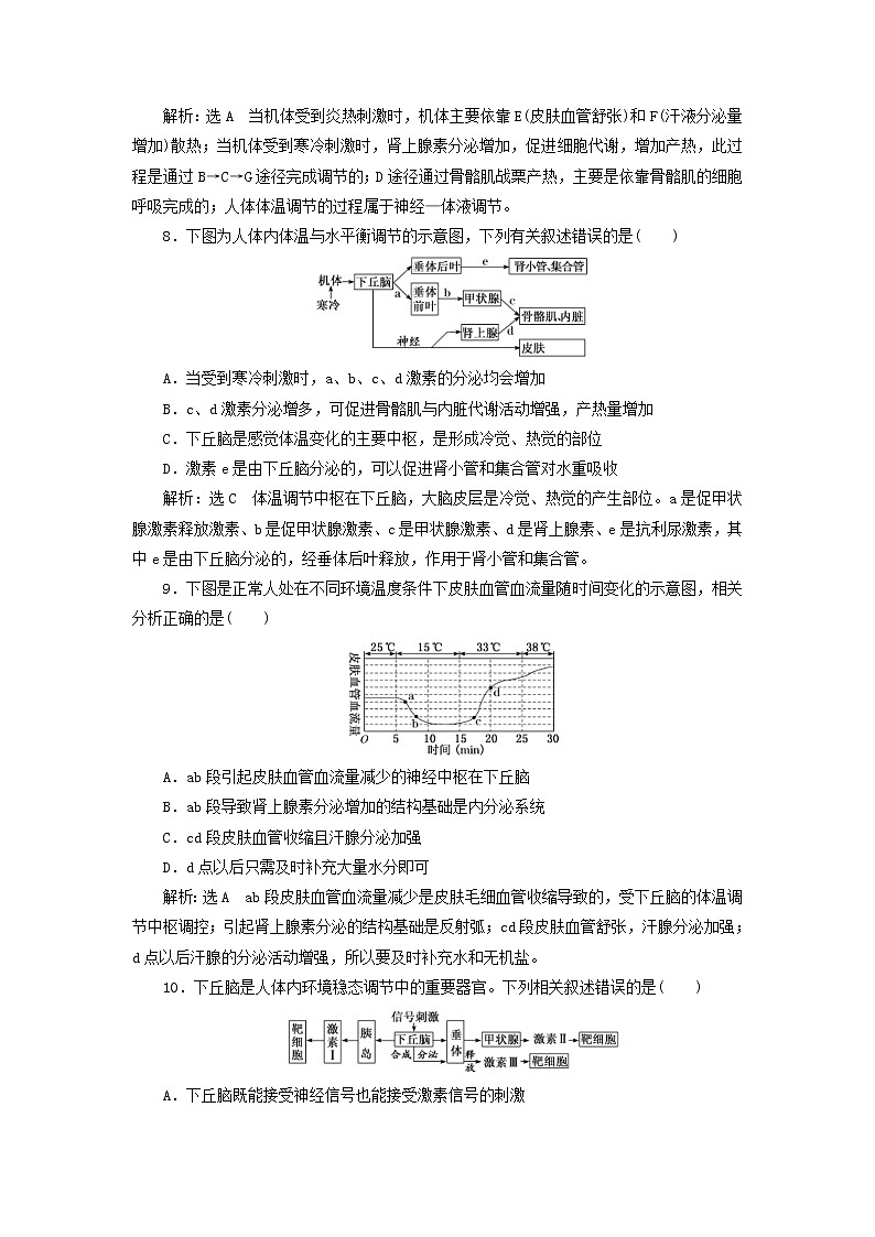 新课改专用2020版高考生物一轮复习课下达标检测28《神经调节与体液调节的关系》(含解析)03