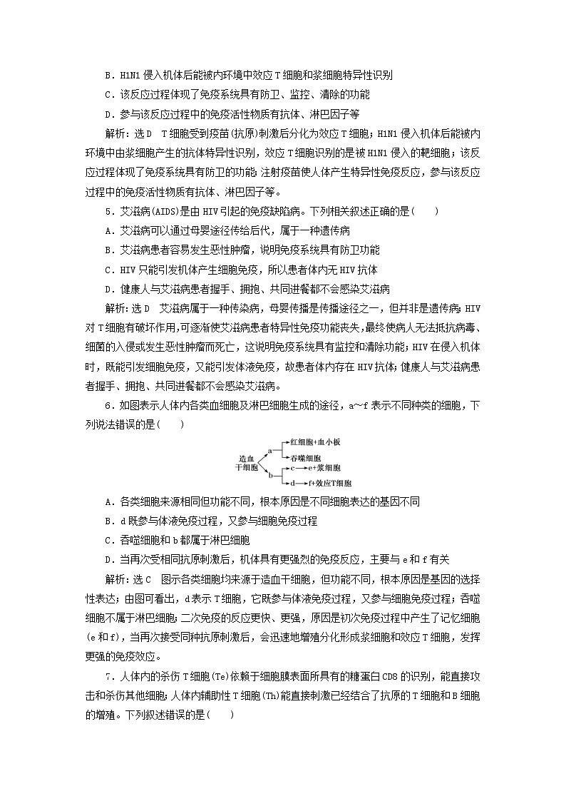 新课改专用2020版高考生物一轮复习课下达标检测29《免疫调节》(含解析)02