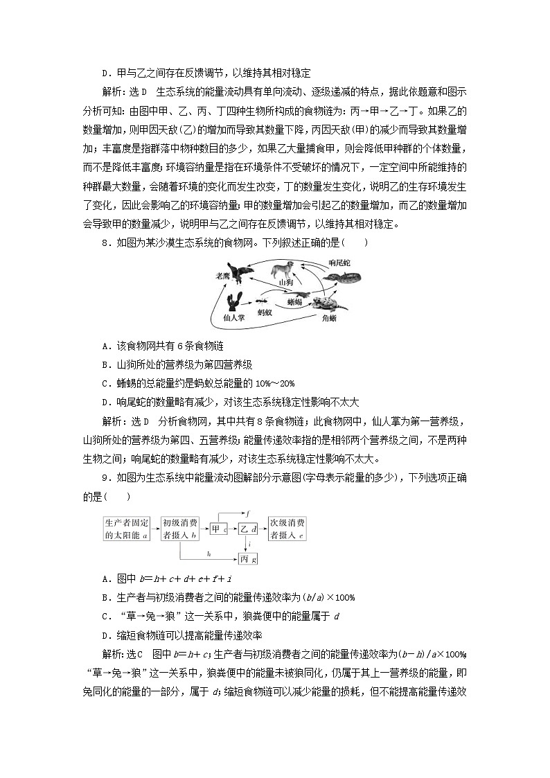 新课改专用2020版高考生物一轮复习课下达标检测33《生态系统的结构与能量流动》(含解析)03