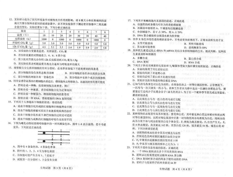 2021长春一模高三生物试卷答案解析02