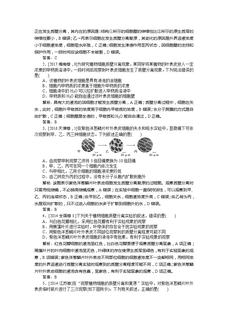 2020版《全程复习方略》高考生物一轮复习高考必考教材实验（五）——观察植物细胞的质壁分离及复原 学案03