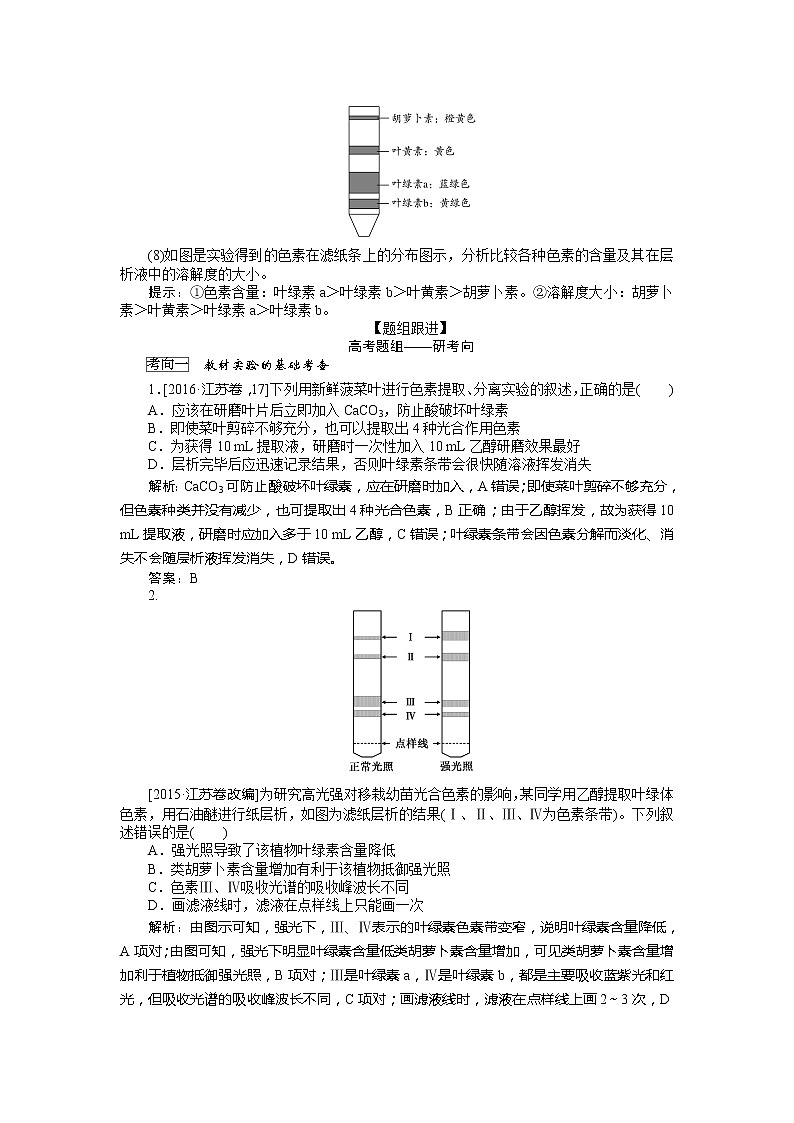 2020版《全程复习方略》高考生物一轮复习高考必考教材实验（七）——绿叶中色素的提取与分离 学案02