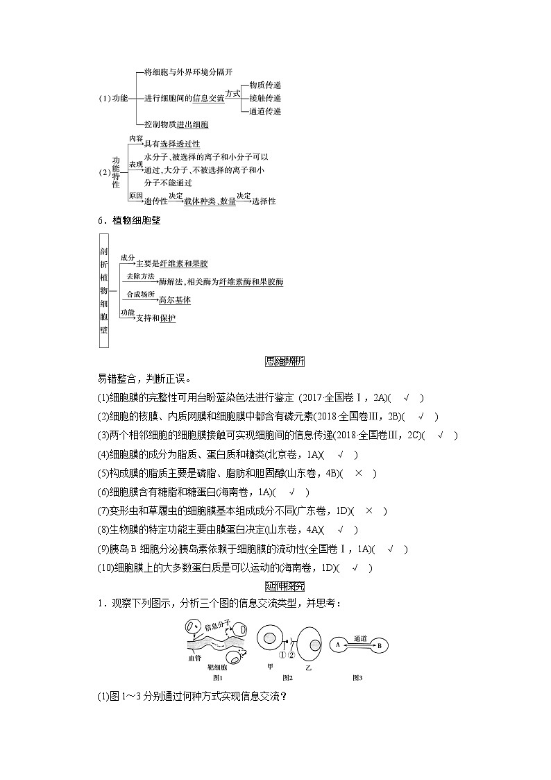 2021新高考生物人教版一轮学案：必修部分模块1第2单元第2讲　细胞膜和细胞核第3页