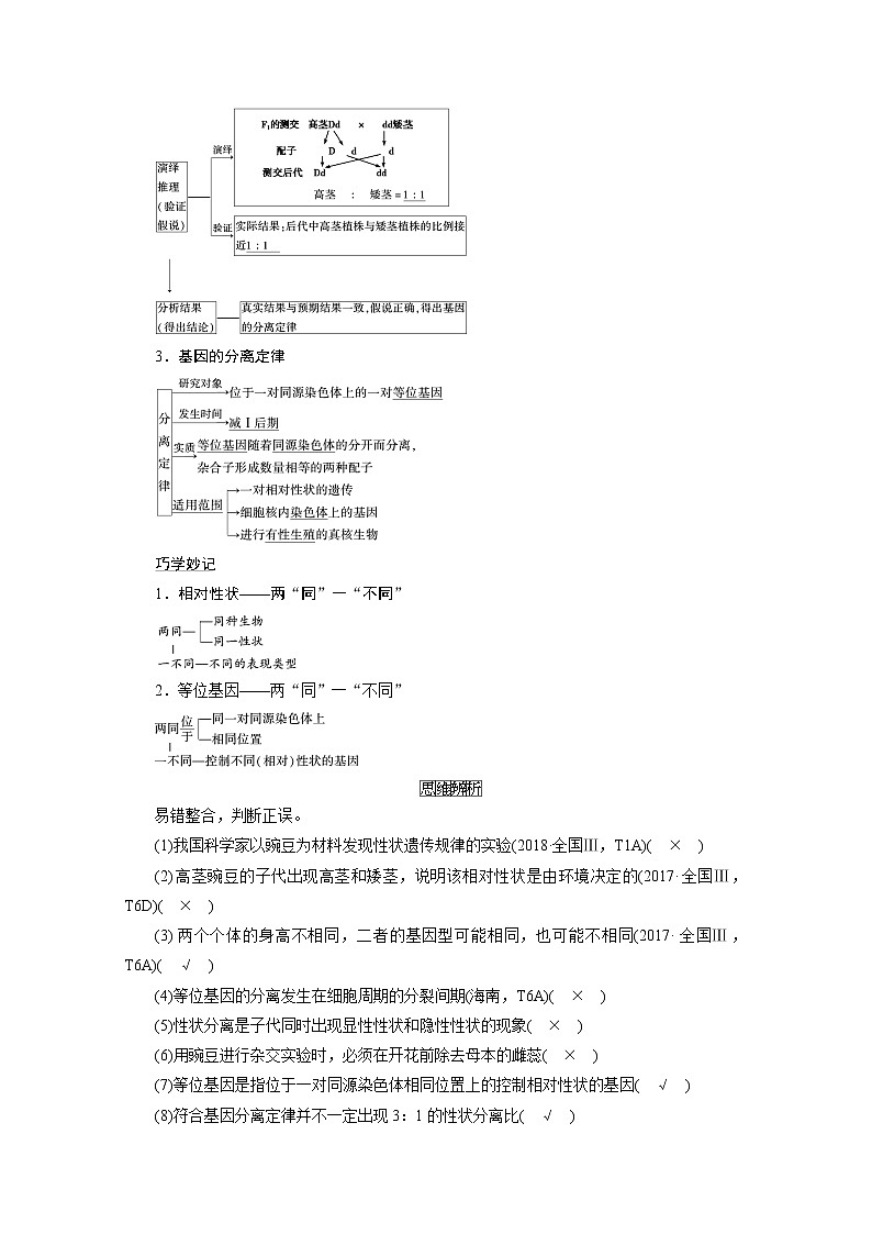 2021新高考生物人教版一轮学案：必修部分模块2第1单元第1讲　孟德尔豌豆杂交实验（一）第3页