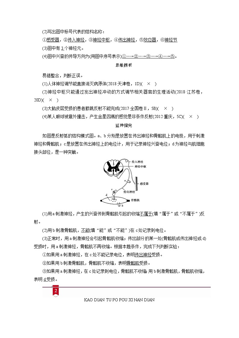 2021新高考生物人教版一轮学案：选择性必修部分模块1第1单元第2讲　通过神经系统的调节第2页